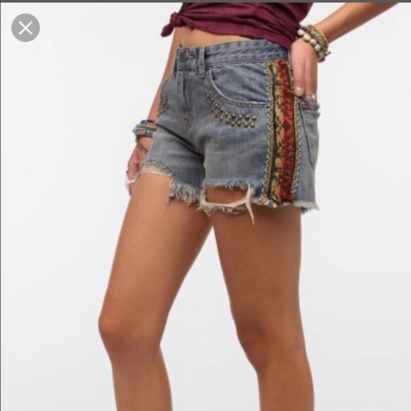 BDG Tribal Beaded Studded Destroyed Cut-Off Shorts - Picture 7 of 8